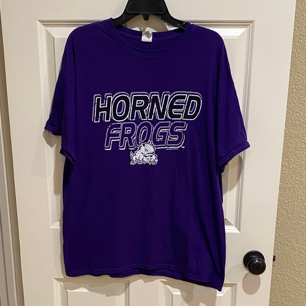 Gildan Purple Horned Frogs Crewneck Tee with White Graphic